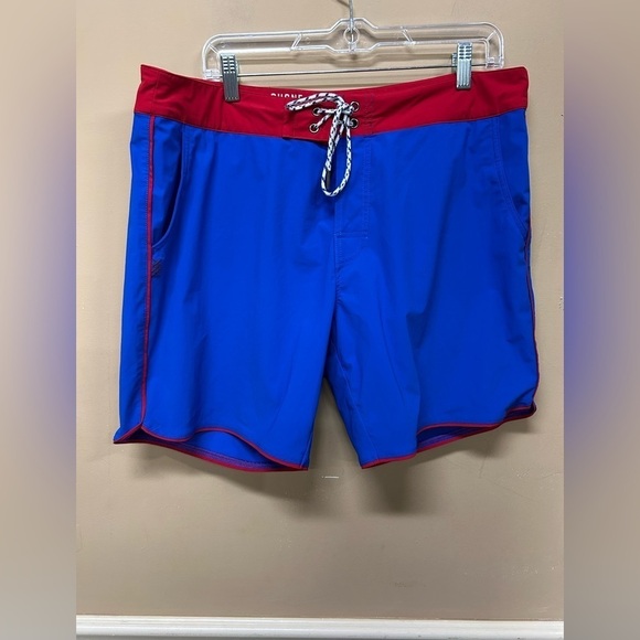 RHONE Shorts Men’s Size 35 Red Blue Board Swim Trunks Drawstring Unlined - Picture 1 of 5